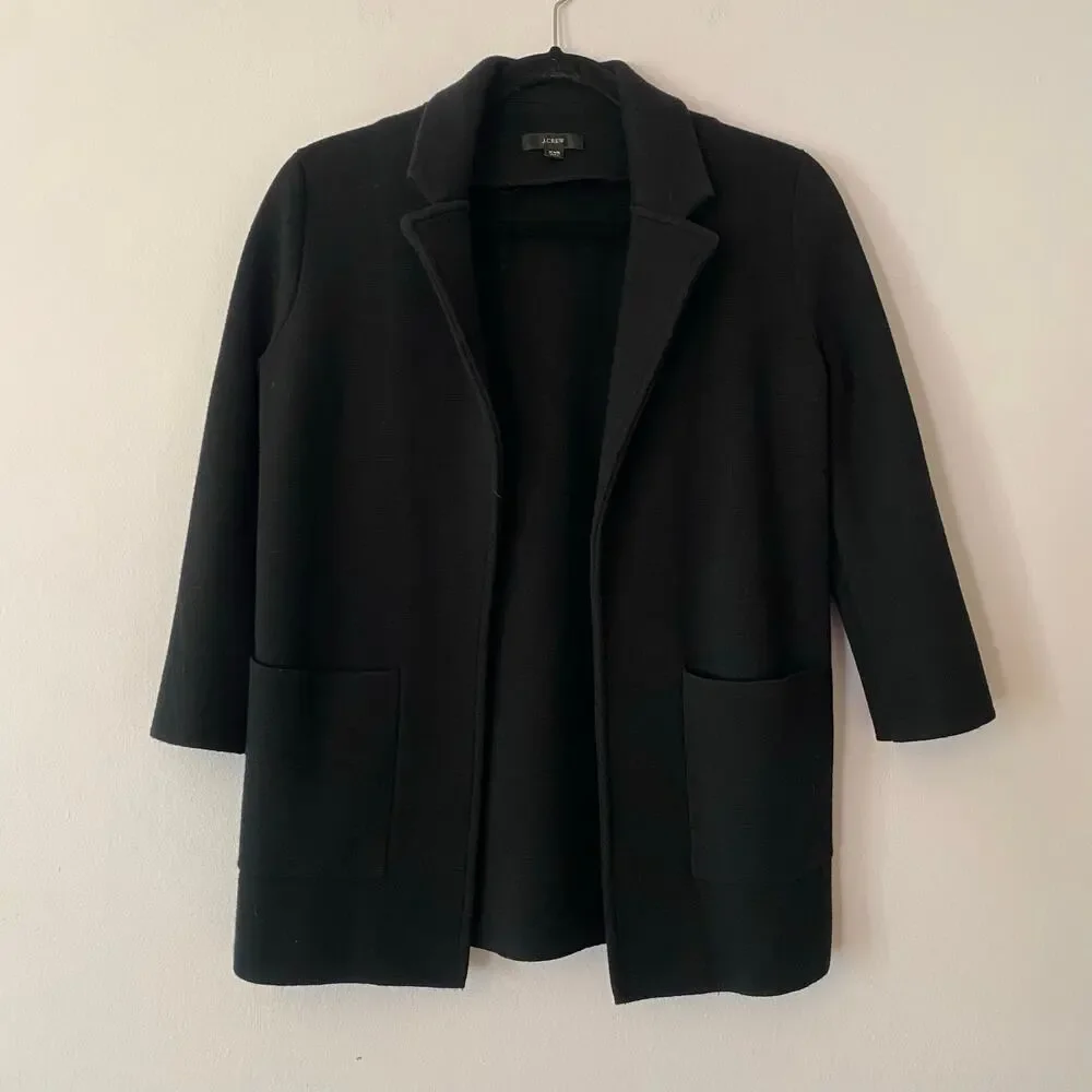 J. Crew Navy Blue Sweater Blazer Cotton Wool Blend Preppy Workwear Women's XXS